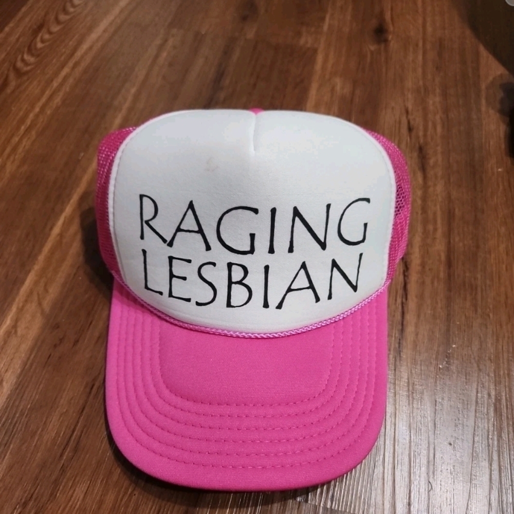 Raging Lesbian Otto Snapback Mesh Foam Trucker Hat Cap Pink/White